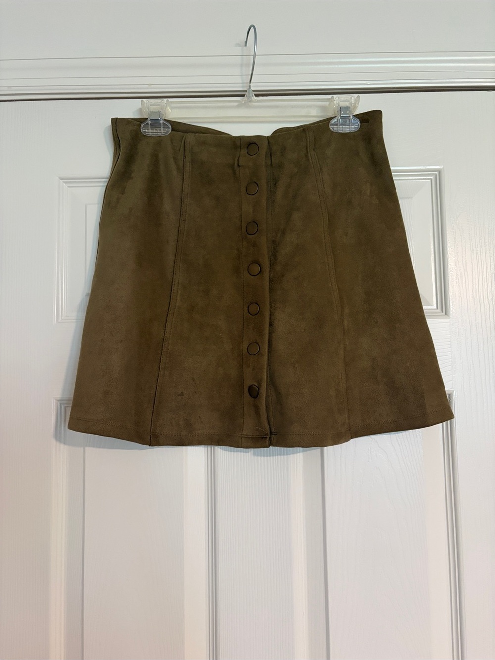 Wishlist Olive Suede Button-Front A-Line Mini Skirt